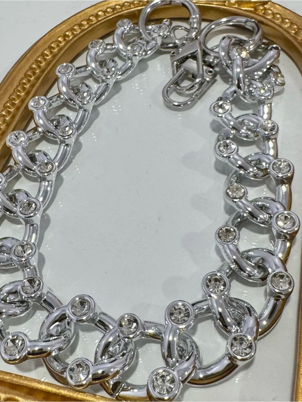 New Silver Crystal Diamond Drip Bag Chain 18 inches